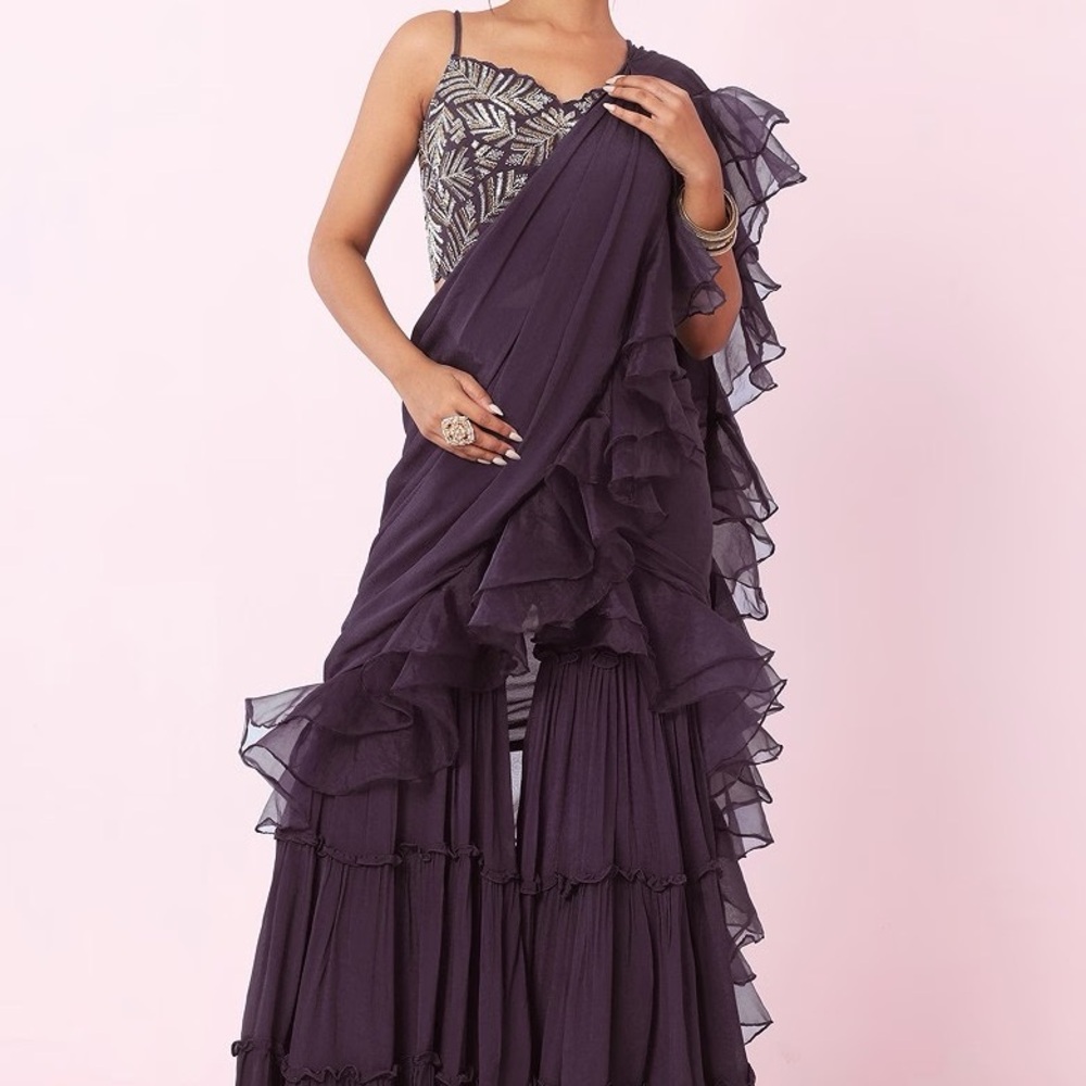 Elegant Purple Ruffled Saree